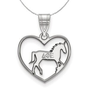 Sterling Silver Delta Phi Epsilon Heart Pendant Necklace - 24 Inch